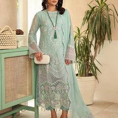 LEHR 05 floral aqua blue embroidered chiffon sleeves with floral and organza detailing