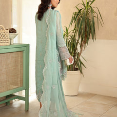 LEHR 05 floral aqua blue chiffon Pakistani suit back with embroidered organza detailing