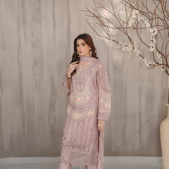 AERGUL 01 tea pink chiffon Pakistani suit back with embroidered organza detailing