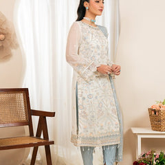 RUA 06 blue embroidered chiffon sleeves with floral and organza detailing