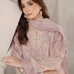 Noors AERGUL 01 tea pink luxury Pakistani chiffon suit with embroidered details