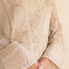 Noors ESHAAL 06 pearl cream luxury Pakistani chiffon suit with embroidered details