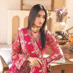 Noors ESHAAL 05 rani pink luxury Pakistani chiffon suit with embroidered details