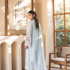 Noors ESHAAL 02 sky blue luxury Pakistani chiffon suit with embroidered details