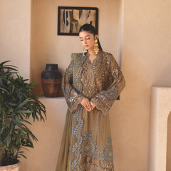 Noors ESHAAL 08 pickle green luxury Pakistani chiffon suit with embroidered details