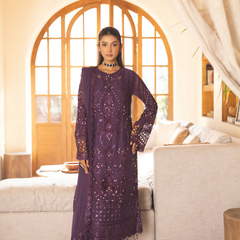 Noors ESHAAL 01 violet luxury Pakistani chiffon suit with embroidered details