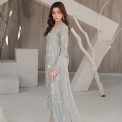AERGUL 05 grey embroidered chiffon sleeves with floral and organza detailing