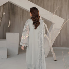 AERGUL 05 grey chiffon dupatta with embroidered organza border