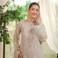 BRISA 01 l/grey embroidered chiffon Pakistani suit with intricate floral detailing