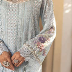 Noors ESHAAL 02 sky blue Pakistani chiffon suit detail