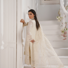 Noors GLAMOURA 06 ash white Pakistani chiffon suit detail