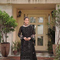 BRISA 09 black embroidered chiffon Pakistani suit with intricate floral detailing