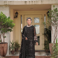 BRISA 09 black chiffon Pakistani suit back with embroidered organza detailing