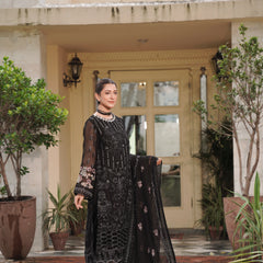 BRISA 09 black embroidered chiffon sleeves with floral and organza detailing