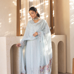 Noors ESHAAL 02 sky blue Pakistani chiffon suit detail