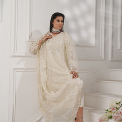 Noors GLAMOURA 06 ash white Pakistani chiffon suit detail
