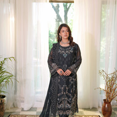 BRISA 02 turkish blue embroidered chiffon Pakistani suit with intricate floral detailing