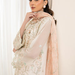 RUA 04 peach embroidered chiffon sleeves with floral and organza detailing
