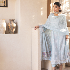 Noors ESHAAL 02 sky blue Pakistani chiffon suit detail