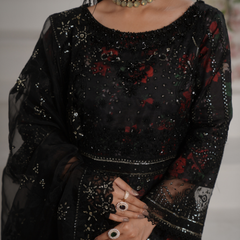 Noors GLAMOURA 08 black Pakistani chiffon suit detail
