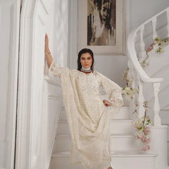 Noors GLAMOURA 06 ash white Pakistani chiffon suit detail