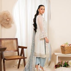 RUA 06 blue chiffon Pakistani suit back with embroidered organza detailing