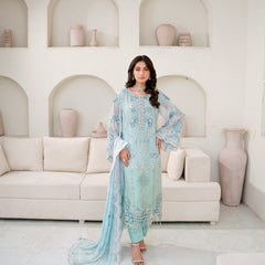 SAHOOR 01 floral l/ferozi embroidered chiffon Pakistani suit with intricate floral detailing