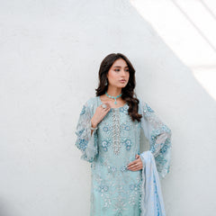 Noors SAHOOR 01 floral l/ferozi luxury Pakistani chiffon suit with embroidered details