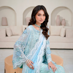 Noors SAHOOR 01 floral l/ferozi Pakistani chiffon suit detail