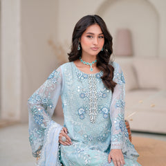 Noors SAHOOR 01 floral l/ferozi Pakistani chiffon suit detail