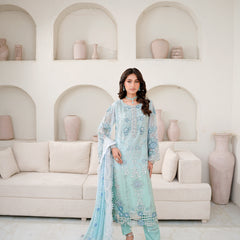 Noors SAHOOR 01 floral l/ferozi Pakistani chiffon suit detail