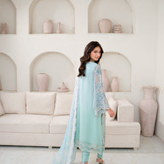 SAHOOR 01 floral l/ferozi embroidered chiffon sleeves with floral and organza detailing