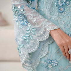 SAHOOR 01 floral l/ferozi chiffon dupatta with embroidered organza border