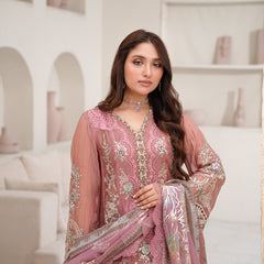 SAHOOR 02 tea pink chiffon dupatta with embroidered organza border