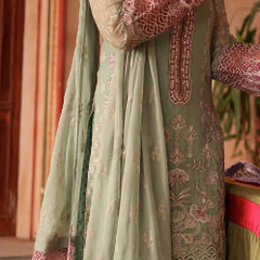NURIN 04 persian green embroidered chiffon Pakistani suit with intricate floral detailing