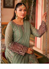 NURIN 04 persian green chiffon dupatta with embroidered organza border