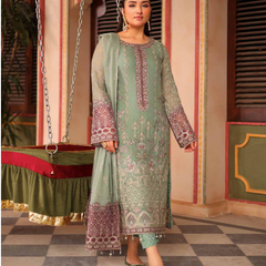 Noors NURIN 04 persian green luxury Pakistani chiffon suit with embroidered details