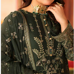 NURIN 05 poison green embroidered chiffon sleeves with floral and organza detailing