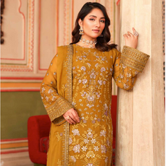 NURIN 06 anti gold chiffon Pakistani suit back with embroidered organza detailing