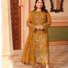 NURIN 06 anti gold embroidered chiffon sleeves with floral and organza detailing