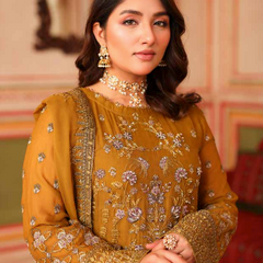 NURIN 06 anti gold chiffon dupatta with embroidered organza border