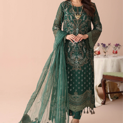 ZINNIA 04 bottle green embroidered chiffon Pakistani suit with intricate floral detailing