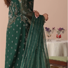 ZINNIA 04 bottle green chiffon dupatta with embroidered organza border