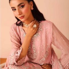 ARMELIA 01 pink embroidered chiffon Pakistani suit with intricate floral detailing