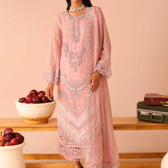 ARMELIA 01 pink embroidered chiffon sleeves with floral and organza detailing