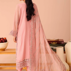ARMELIA 01 pink chiffon dupatta with embroidered organza border