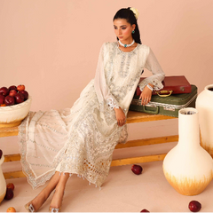 ARMELIA 02 off-white embroidered chiffon Pakistani suit with intricate floral detailing