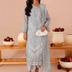 ARMELIA 03 sky blue embroidered chiffon Pakistani suit with intricate floral detailing