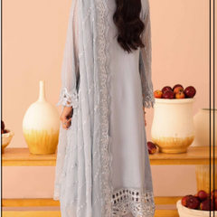 ARMELIA 03 sky blue chiffon Pakistani suit back with embroidered organza detailing