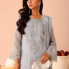 ARMELIA 03 sky blue embroidered chiffon sleeves with floral and organza detailing